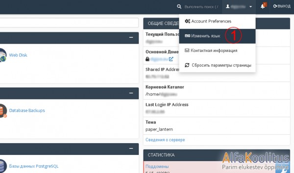 cPanel смена языка